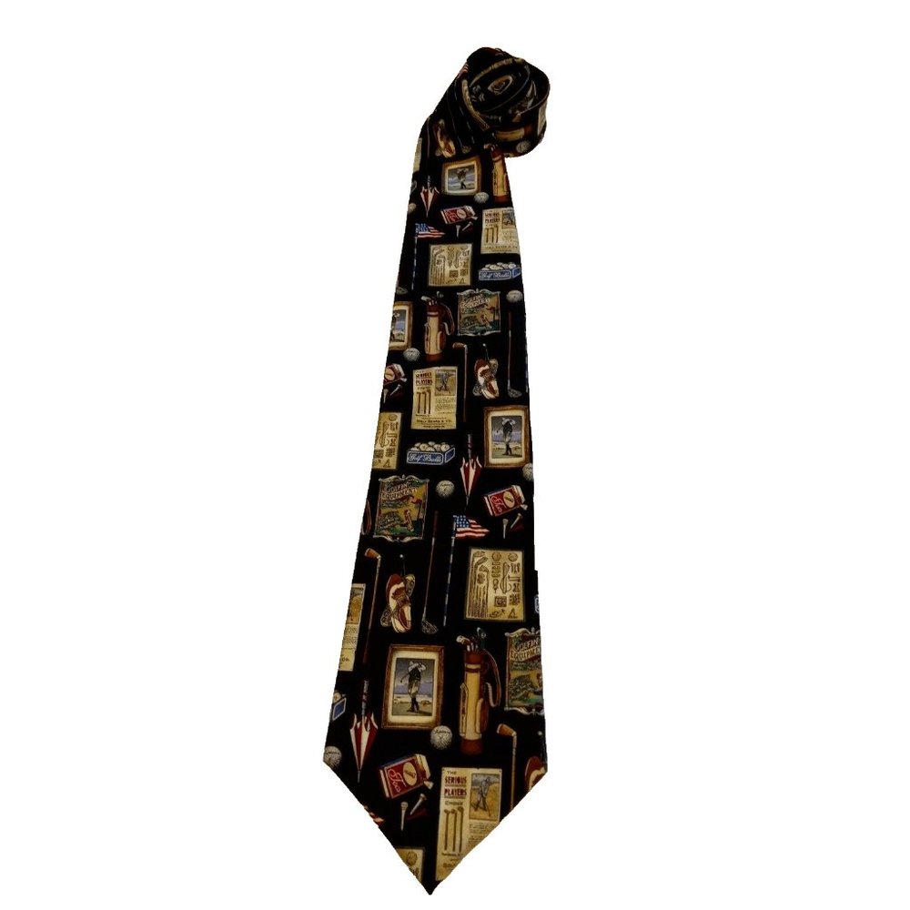 Tango by Max Raab Men's Necktie 100% Silk Golf Nostalgia 57" L x 3.75" W GUC